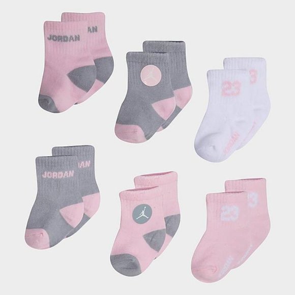 Nike JORDAN Baby Socks - 6 Pair - Girl -Pink/White - Picture 1 of 2